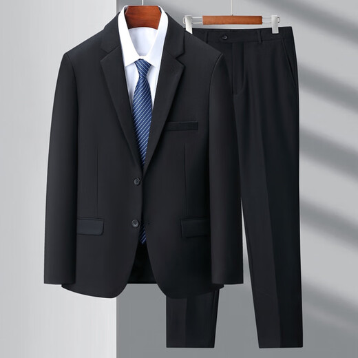 Lilan wool suit suit for men, professional formal work suit, banquet wedding dress, plus size men, black without slit 2XL 185/100