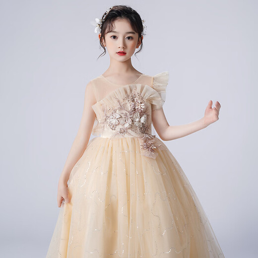 萝卜呗呗（LUOBOBEIBEI）女童礼服连衣裙小女孩公主裙花童婚纱裙钢琴演出服 黄色裙子  140