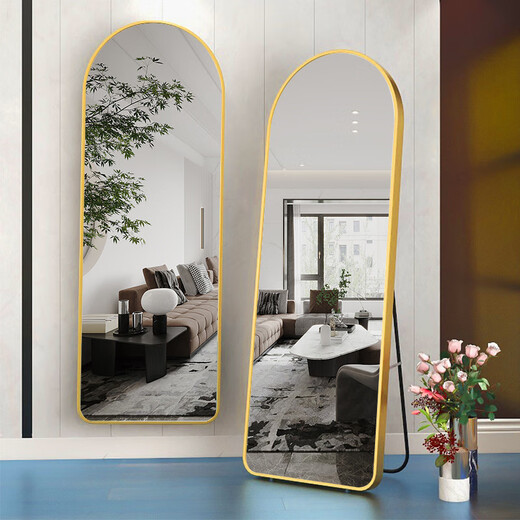 Sentai Bear Mirror Full-body Clothing Mirror Household Rounded Corner Fitting Mirror Arched Wall-Bedroom Ins Golden Rounded Corners-Backed Bracket-Exquisite Aluminum Frame 60*165CM Ultra Silver Mirror-Clear Imaging