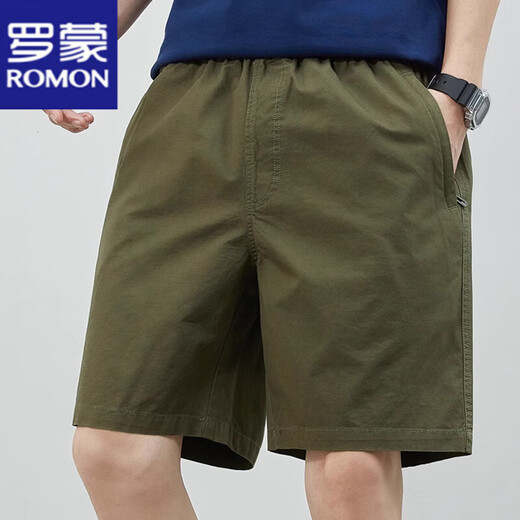 罗蒙（ROMON）纯棉短裤男2025年新款宽松马裤夏季薄款休闲中裤五分裤子男大裤衩 9215 豆绿色 M 建议100-120斤