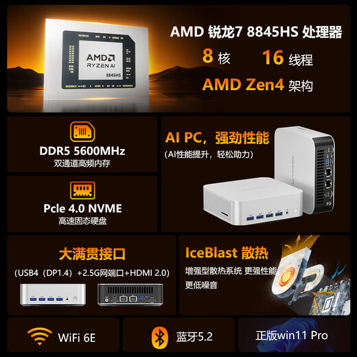 GEEKOM A8 MAX Ruilong 7 8845H high-performance mini office server NUC small chassis mini host desktop 32G+1T