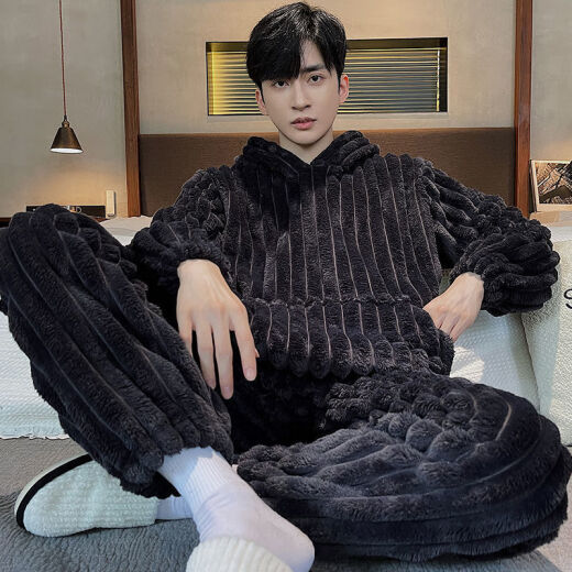 Nanwei Pajamas Single Nanwei El nuevo otoño y el invierno de la franela espesada del terciopelo de coral para hombres, el juego de ropa para el hogar de la juventud, la juventud suelta WYGN-6223 [estilo de cabello largo engrosado] l [sugerido 105-125jin [Jin equivale a 0.5 kg]]
