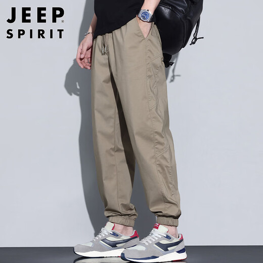 
JEEP SPIRIT Jeep Silk Casual Pants Men's Summer Loose Foot Cropped Pants Outdoor Mountain Work Pants Khaki XL