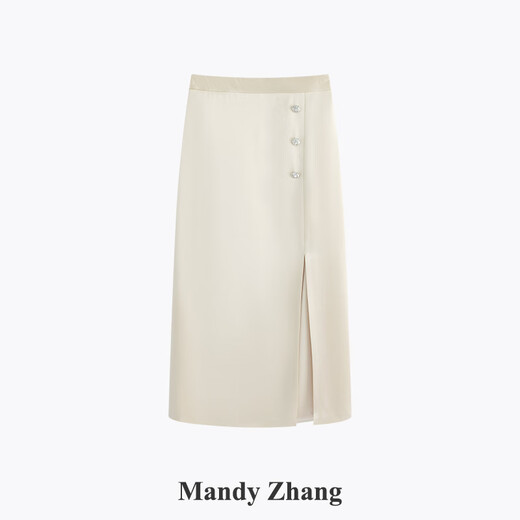 Mandy Zhang French acetic acid sparkling champagne diamond button skirt women's summer side slit wrap arm temperament long skirt sparkling champagne XS