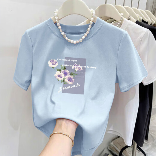 Pingedis neues Schulter-Baumwoll-T-Shirt für die kurzärmelige Frauen literarische Konstruktion Pink T-Shirt Summer 2025 Neues Top 6172 Graupulver M (Empfohlen 80-105 Jin [Jin Equals Equals 5 kg]))
