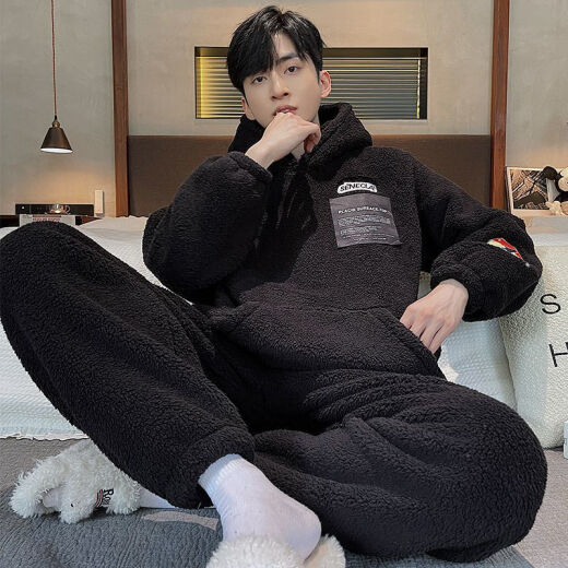 Nanwei Pajamas Single Nanwei El nuevo otoño y el invierno de la franela espesada del terciopelo de coral para hombres, el juego de ropa para el hogar de la juventud, la juventud suelta WYGN-6223 [estilo de cabello largo engrosado] l [sugerido 105-125jin [Jin equivale a 0.5 kg]]
