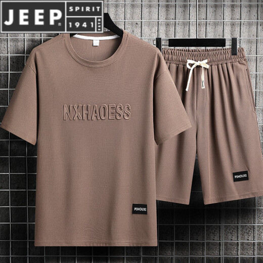 
JEEP SPIRIT casual sports suit men's summer ice silk t-shirt thin shorts large size short sleeves handsome paired with two-piece set set-TZ829 gray [top + pants] M Recommended 90-110Jin [Jin equals 0.5 kg]