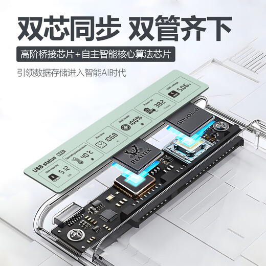 硕乐智能数显USB3.2 SATA串口移动硬盘盒2.5英寸外置硬盘壳 笔记本电脑台式机固态机械SSD透明硬盘盒子