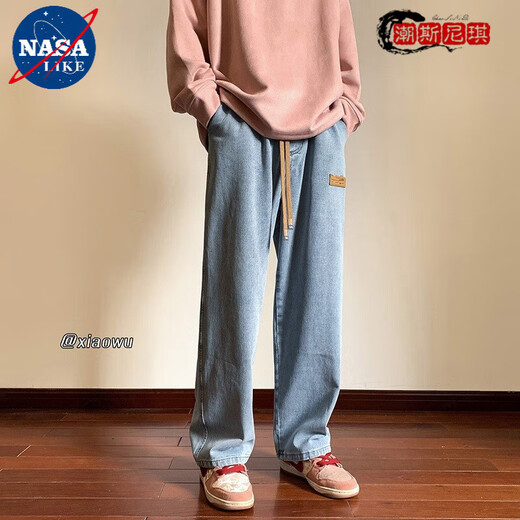 NASALIKE pants men's spring and autumn retro jeans men's straight loose trendy brand ins wide-leg pants American high street casual trousers [high quality] 9901 black S recommended weight 80 Jin [Jin equals 0.5 kg]-90 Jin [Jin equals 0.5 kg]