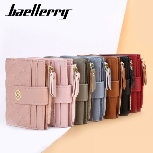 baellerry女士钱包短款barry韩版多卡位绣花零钱包时尚小卡包爆款 灰色