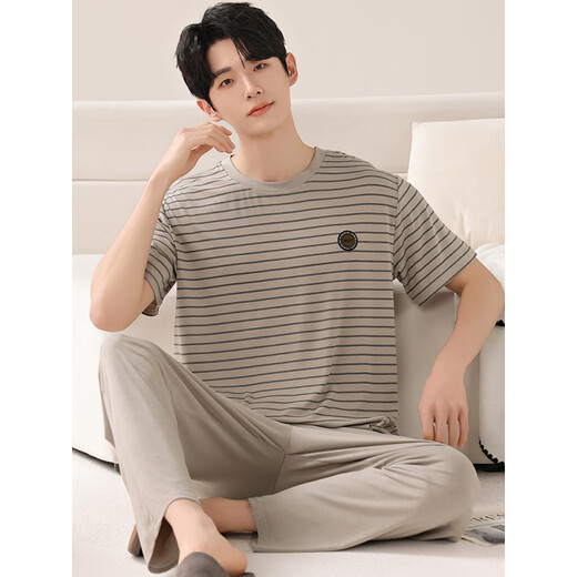 Guanmao Pei Herren Pyjamas Sommer kurzärmelige Hose Modal Thin Green Herren-Stil für Outdoor-Kleidung für Heimbekleidungsanzug plus Größe FDM921 Männerstil 175 L