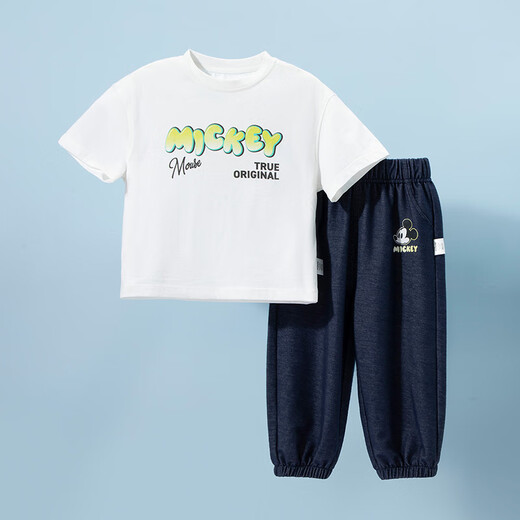 Disney Children's's Clothing Boys's Short à manches à manches Suit à la mode décontractée confortable et respirant Suit blanc blanc + bleu clair 140