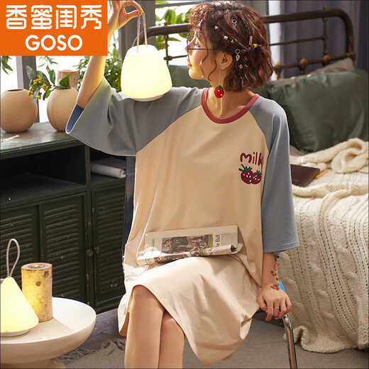 浅伊琳睡裙女2025新款夏季短袖棉韩版甜美可爱公主睡衣家居服 d-6624 M  建议体重80-100斤