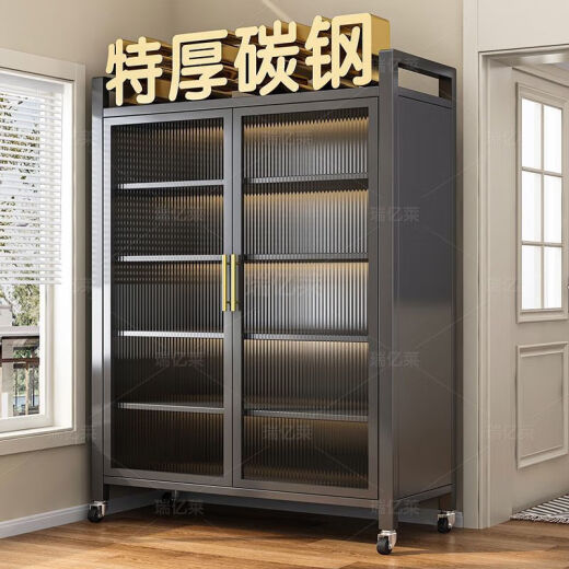 喆炜钢制防尘双开门置物柜家用大容量展示柜客厅厨房 350深对开门厨房灰色耐脏 四层1105高*600宽(2块层板)