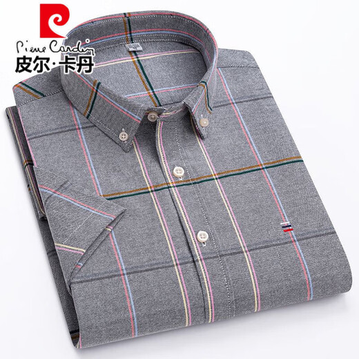 Pier Cardin 100% pure cotton short-sleeved shirt for men in summer Oxford spinning for middle-aged and young people casual and comfortable cotton large-size half-sleeved shirt for cotton short sleeves 1047 M /38[90-110Jin[Jin equals 0.5 kg]]