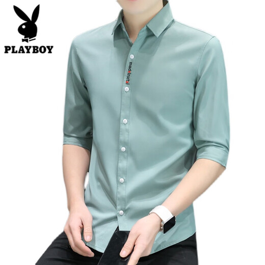 
Playboy (PLAYBOY) shirt men's short-sleeved ice silk Korean version men's casual five-point sleeve shirt trendy handsome summer mid-sleeved solid color inch clothes 682 black 2XL 134-146Jin [Jin equals 0.5 kg]