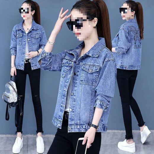 Veste en jean fhhuabd pour les femmes au printemps et automne style coréen veste en jean gras mm veste sans chapeau tendance veste de haut en arrière vêtements 9926 # [bleu] M [suggestion 101--115jin [Jin est égal à 0,5 kg]]]
