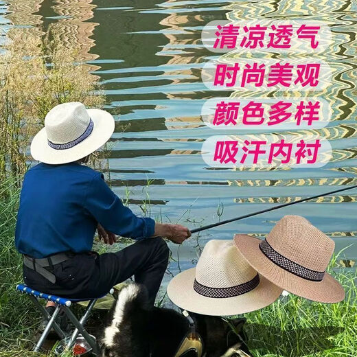 NKADDS男防晒竹编大沿帽春夏天款男士草帽西部牛仔帽礼帽帽子遮阳帽海边 奶白防晒遮阳草帽