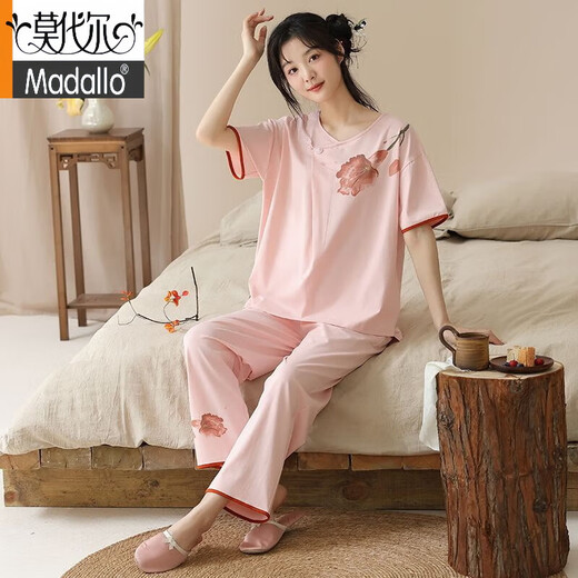 莫代尔新中式睡衣女夏季新款新疆棉短袖长裤薄款可外穿家居服睡衣女士套 9905 M 建议80到100斤