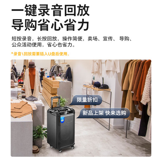 Philips outdoor stage high-power square dance audio mobile portable trolley commercial conference speaker wireless Bluetooth high volume karaoke amplification with dual microphones SD180 8-inch bass + dual microphones