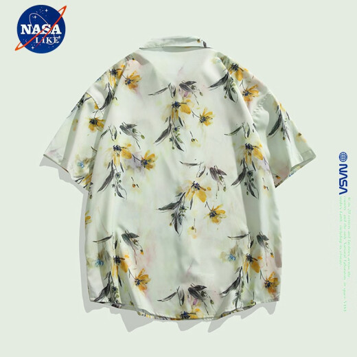 NASA LIKE官方冰丝短袖衬衫夏季凉感休闲花衬衫男女情侣设计感旅游防晒衬衣 香格里拉杏 （6630） L （推荐120-140斤）