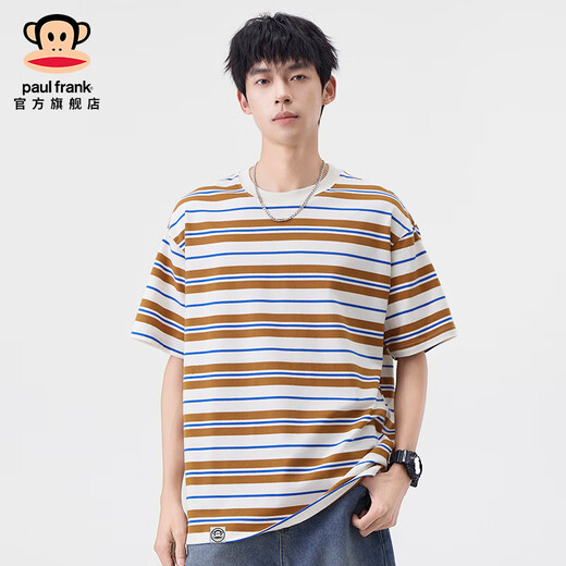 大嘴猴（paul frank）美式潮牌条纹男士短袖T恤春夏季薄款宽松圆领弹力百搭男装体恤衫 绿色698D【官方正品】 XL 【建议140-155斤】