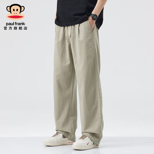 大嘴猴（paul frank）美式天丝薄款休闲裤男春夏季阔腿潮牌宽松直筒垂感运动工作裤子装 卡其色8388B【官方正品】 31 【建议130-140斤】