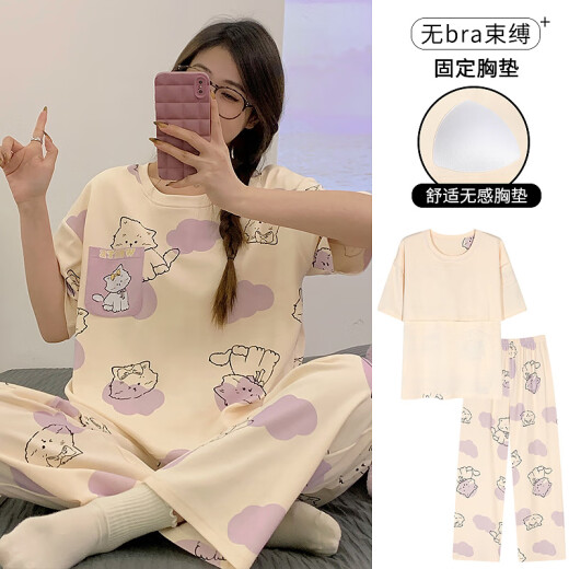 SANGJI new summer cute cartoon pajamas set female student QG9207 M