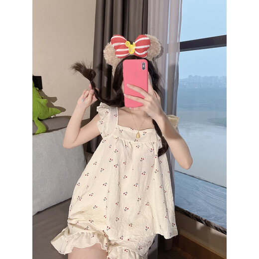 Yalu Summer mignon petite girl girl pyjamas suspense coton lin mince 2025 Nouvel ensemble de vêtements de petite maison 844 * ensemble d'amour rose s