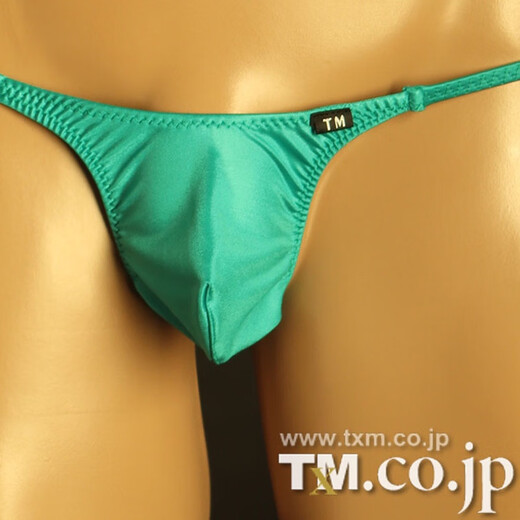 New men's sexy big bag thong boys' silky thin strap fashionable underwear thong green S