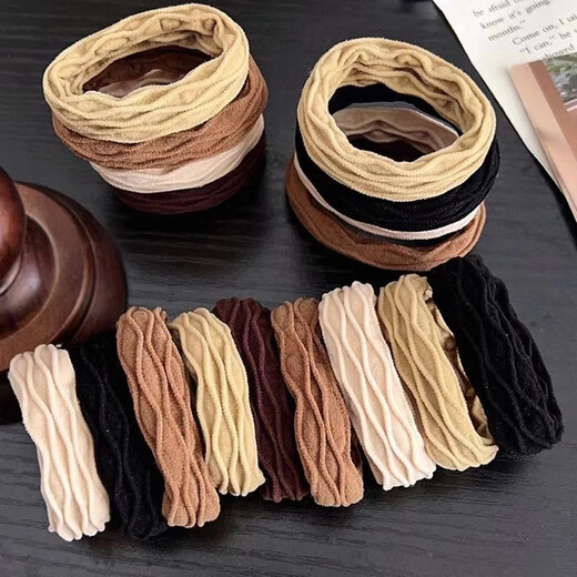 Damina High-elastic Maillard headband to tie hair, rubber band, durable high ponytail hair tie, simple temperament headwear, pattern mixed color towel ring, 10 pieces
