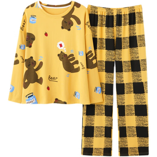 Spring and Autumn Pajamas for women pure cotton cute long-sleeved Korean loose student suit can be worn on the outside for summer, autumn and winter home clothes Emerald green GXT9928 M (recommended 75-95Jin [Jin equals 0.5 kg])