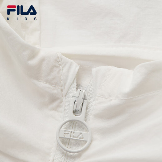 FILA Children's Sun Protection Clothing 2025 Autumn New Loose Hooded Woven Jacket for Girls, Middle and Large Children Cloud Mushroom White-WT 150