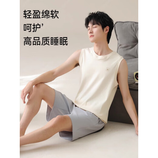 俞兆林背心男士睡衣纯棉夏季无袖坎肩薄款家居服夏天运动可外穿套装 NSWR-深灰色13657 （百分百纯棉） L 男【推荐95-125斤】