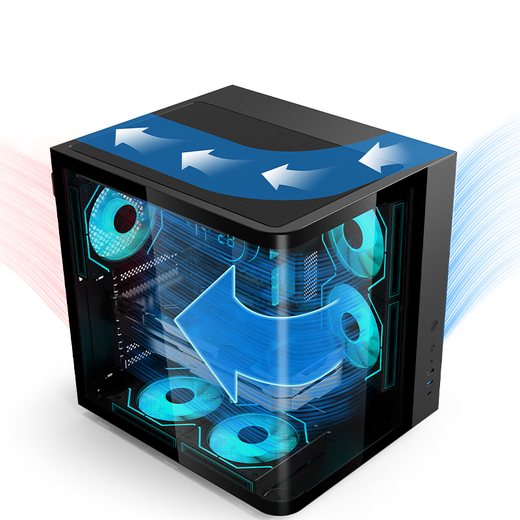 Shuoyi Kunpeng CH2+ CH3+ desktop computer ATX main case white side transparent curved glass sea view room small size chassis case game e-sports 240 water cooling curved glass Kunpeng CH2+ black