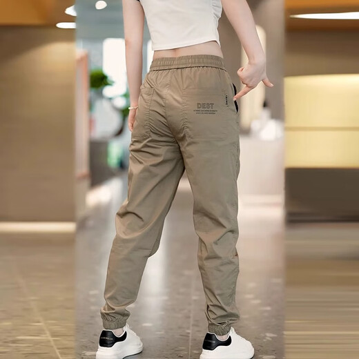 Specht Eisseide Hosen Herren Frühling und Sommer Dünne lässige Herrenhosen Loose Sports Cropped Hosen Sommer High-End-Krawatten K09 Camel + K09 Schwarz XL /120-150Jin [Jin gleich 0,5 kg]