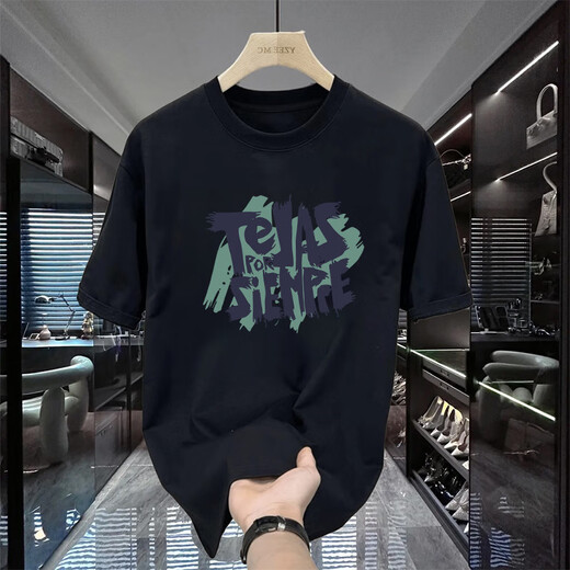 
GTYUWVG2025 Summer Casual Men's Short Sleeve T-Shirt Summer Half Sleeve Pure Cotton Trendy Brand Loose All-Match Top T V983 Black 4XL