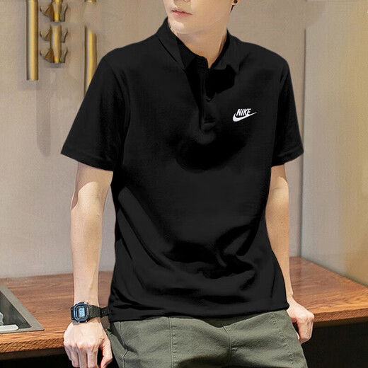 耐克（NIKE）运动套装男两件套 纯棉POLO衫翻领短袖T恤跑步长裤束脚收口休闲裤 FN3895-010+FN3802-010 M