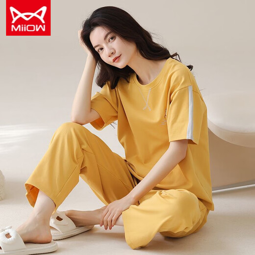 猫人 MIIOW新款夏季女睡衣短袖长裤薄款春夏外穿家居服夏天套装 短袖+长裤 YZT-9716 M 适合(80-100斤)穿