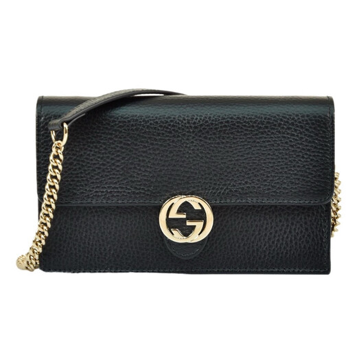 Gucci Double G logo snap closure pebbled leather chain bag shoulder bag crossbody bag black Gucci women's bag classic
