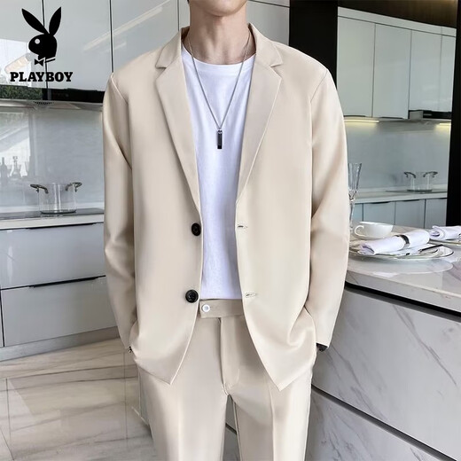 花花公子（PLAYBOY）西服套装男春季商务正装垂感百搭韩版潮流休闲小西装外套单西上衣 黑色 单件外套 L 120-135斤