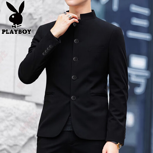 Playboy haut de gamme Zhongshan Suit Young Men New Chinese Style Men Republic of China Stand Collar Suit Veste Men's Suit Marge Taille Tendance Zhongshan Suit Black Shirt 3xl 170-190Jin [Jin est égal à 0,5 kg]