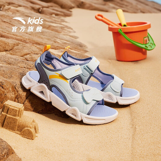 ANTA Children's Sandals Men's Big Children's Shoes 2025 Summer New Velcro Outdoor Open-Toe Soft Elastic Beach Shoes Light Steel Blue/Dust Curtain Blue-2 39