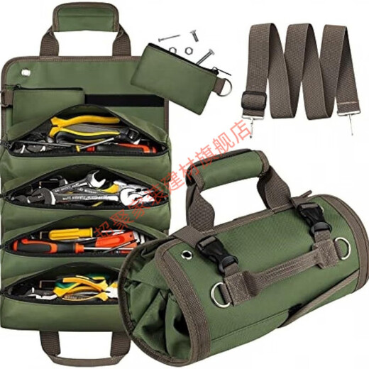 Meikejie roll-type multi-functional electrician tool bag woodworking hardware tool portable car wear-resistant repair storage crossbody shoulder bag green