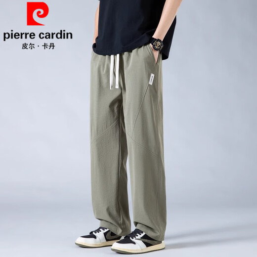 Pierre cardin ice silk casual pants men's summer thin loose straight-leg handsome nine-point pants for boys trendy draped sports long pants K6630 khaki M about 90-110 Jin [Jin equals 0.5 kg] can be worn