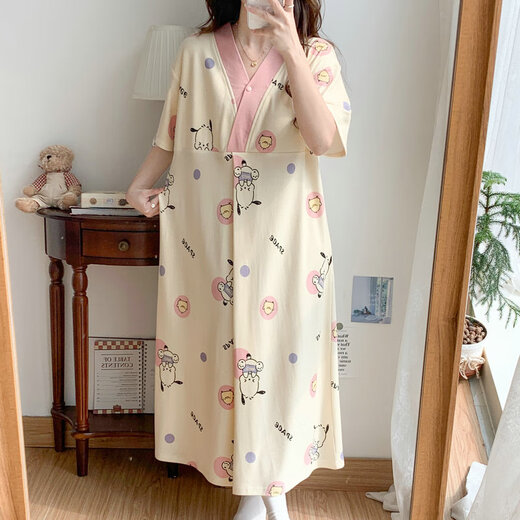 
Cao Jing family pregnant women pajamas in summer short-sleeved skirts for delivery with breast pads confinement clothes in hospitals can wear large-size breastfeeding skirts outside QSY16813 short-sleeved skirts 3XL size recommended weight 148-180 Jin [Jin equals 0.5 kg]