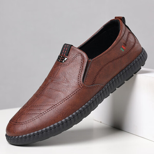 kainifu spring men's shoes casual leather men's leather shoes breathable soft sole business non-slip casual shoes driving shoes 677 black 39