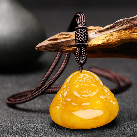 Fat Donglai's same style beeswax pendant necklace for men and women with water drop Pixiu sweater chain Wushi brand chicken oil yellow Pixiu pendant-lanyard style with certificate