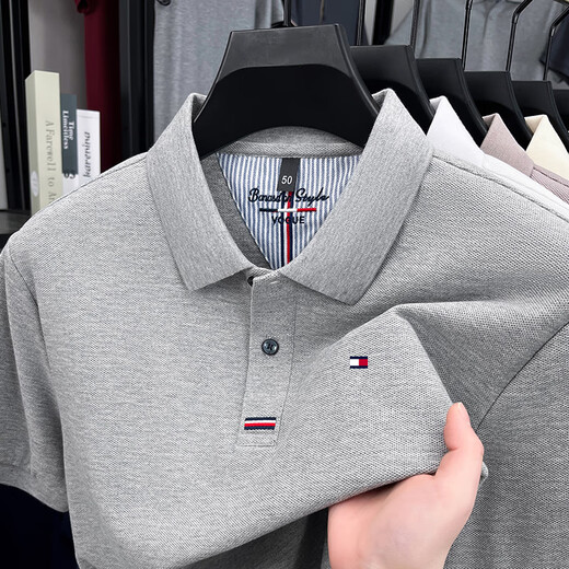 TOME BORNEK Outlet Tommy pure cotton short-sleeved T-shirt men's summer business casual high-end youth lapel Polo shirt dark gray XL 175 recommended 130-145Jin Jin equals 0.5 kg