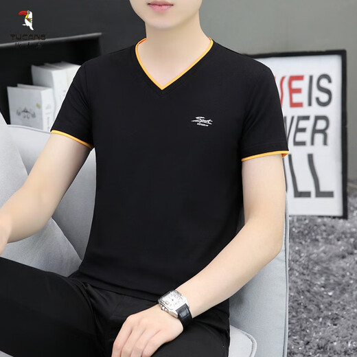 
Woodpecker (TUCANO) T-shirt for men's new short-sleeved V-neck Korean slim-fit men's base shirt half-sleeved casual summer T-shirt top trendy T 693 dark gray XL